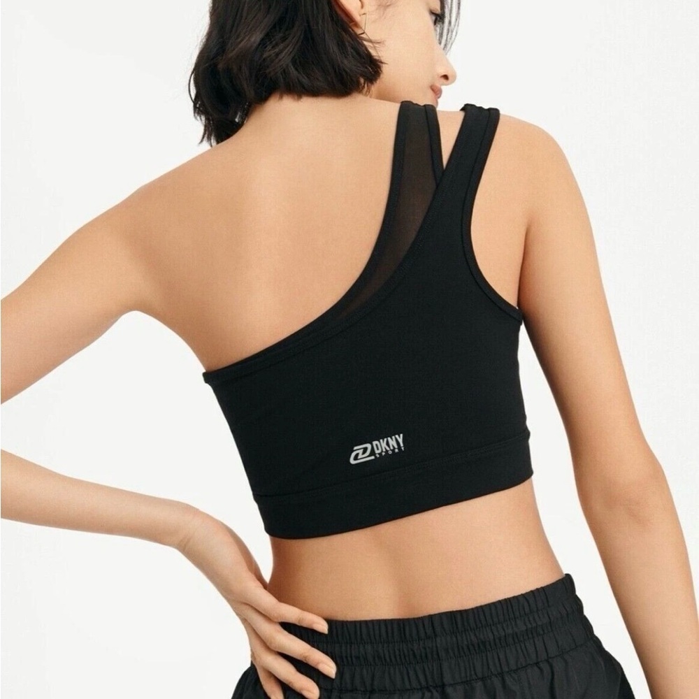 DKNY Black Asymmetrical crop top sports bra Sz Medium - Picture 3 of 3